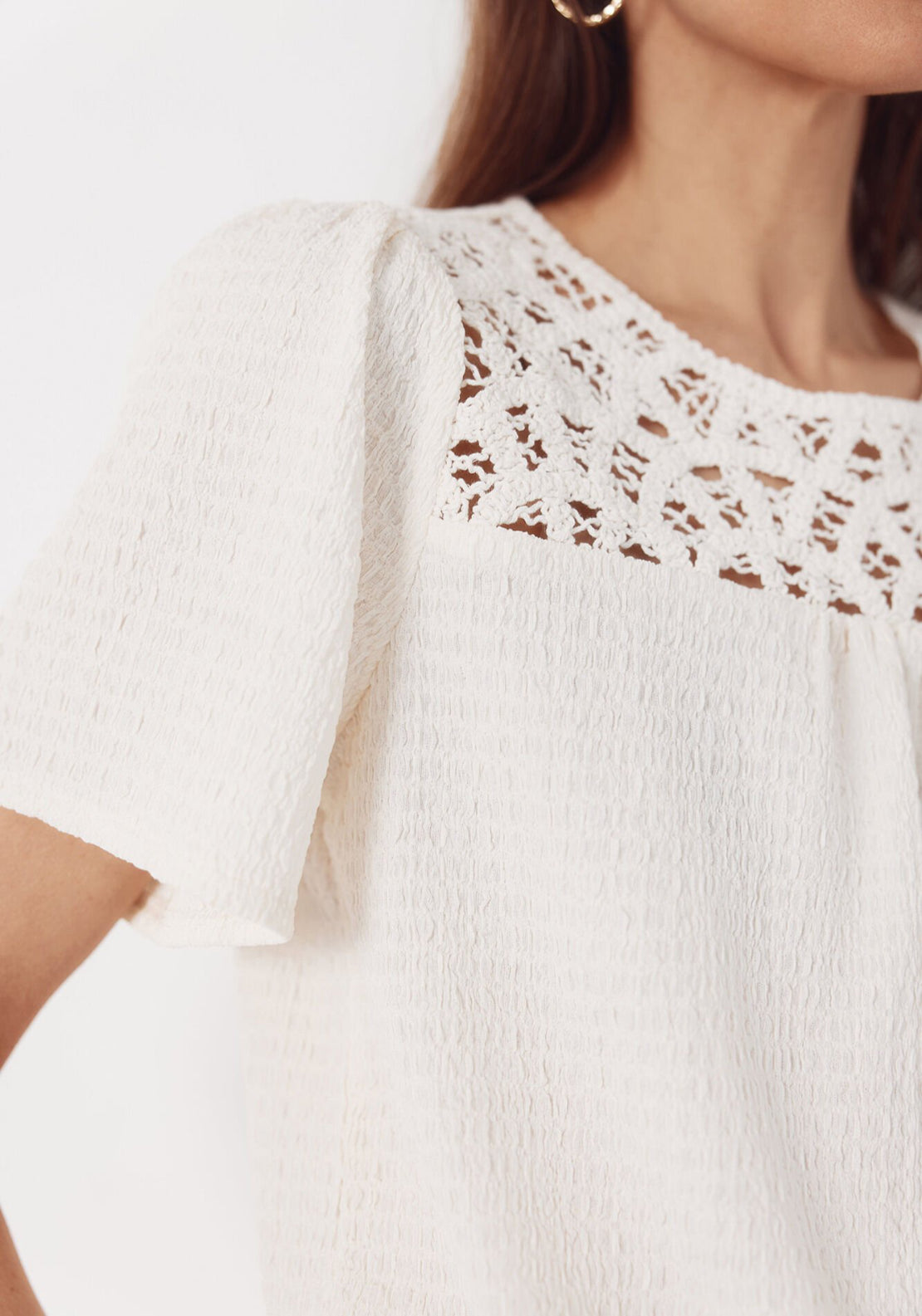 Cortefiel Combined Guipure Top - Cream 3 Shaws Department Stores