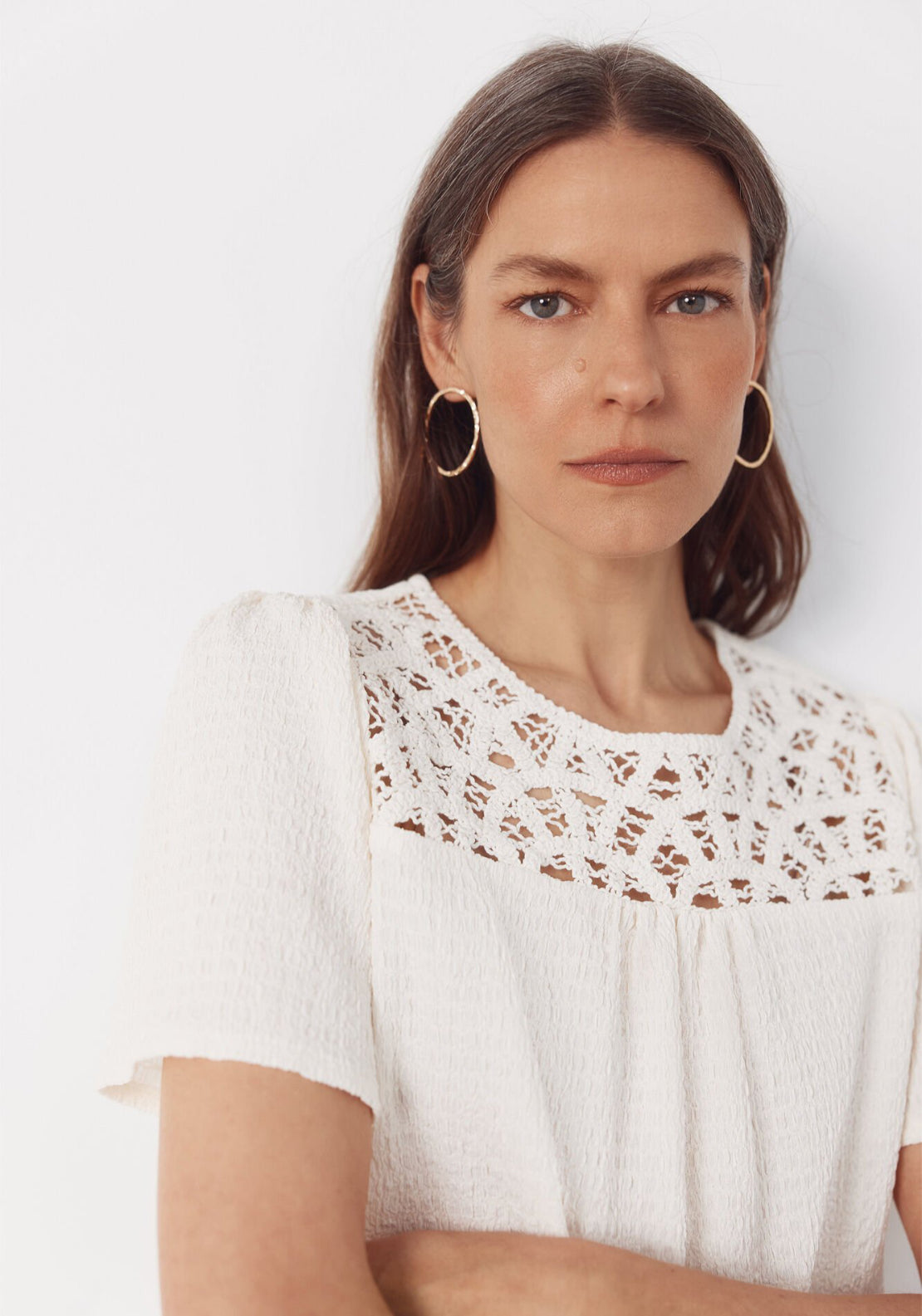 Cortefiel Combined Guipure Top - Cream 4 Shaws Department Stores