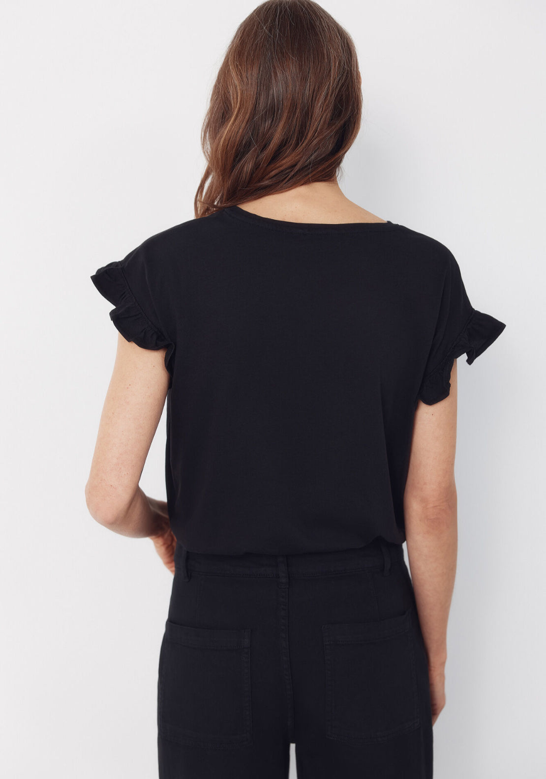 Essential Ruffle Cotton T-Shirt - Black