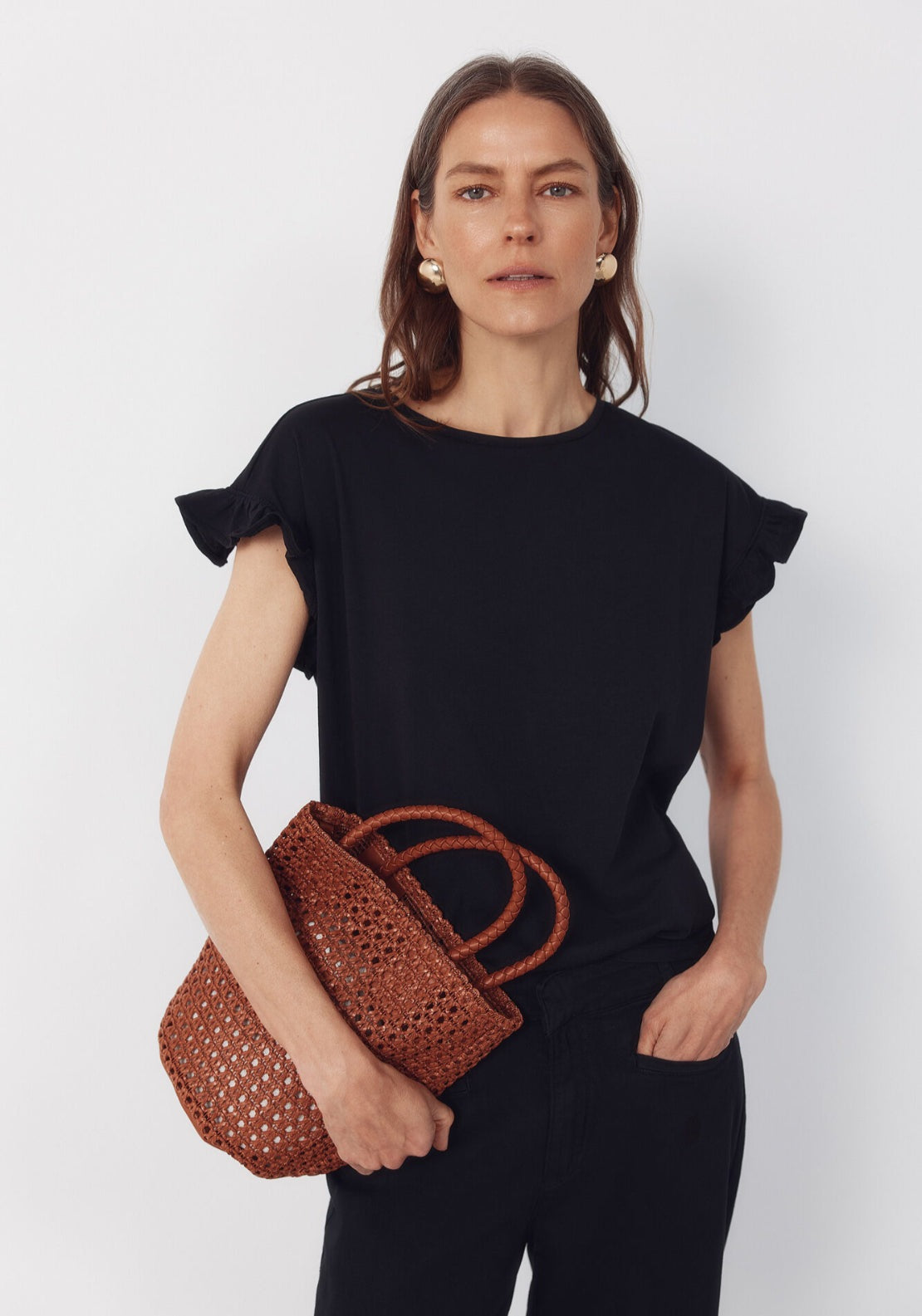 Essential Ruffle Cotton T-Shirt - Black