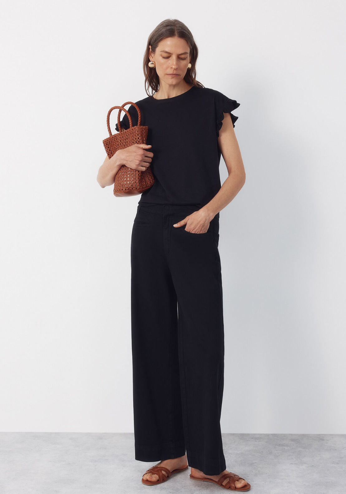 Essential Ruffle Cotton T-Shirt - Black
