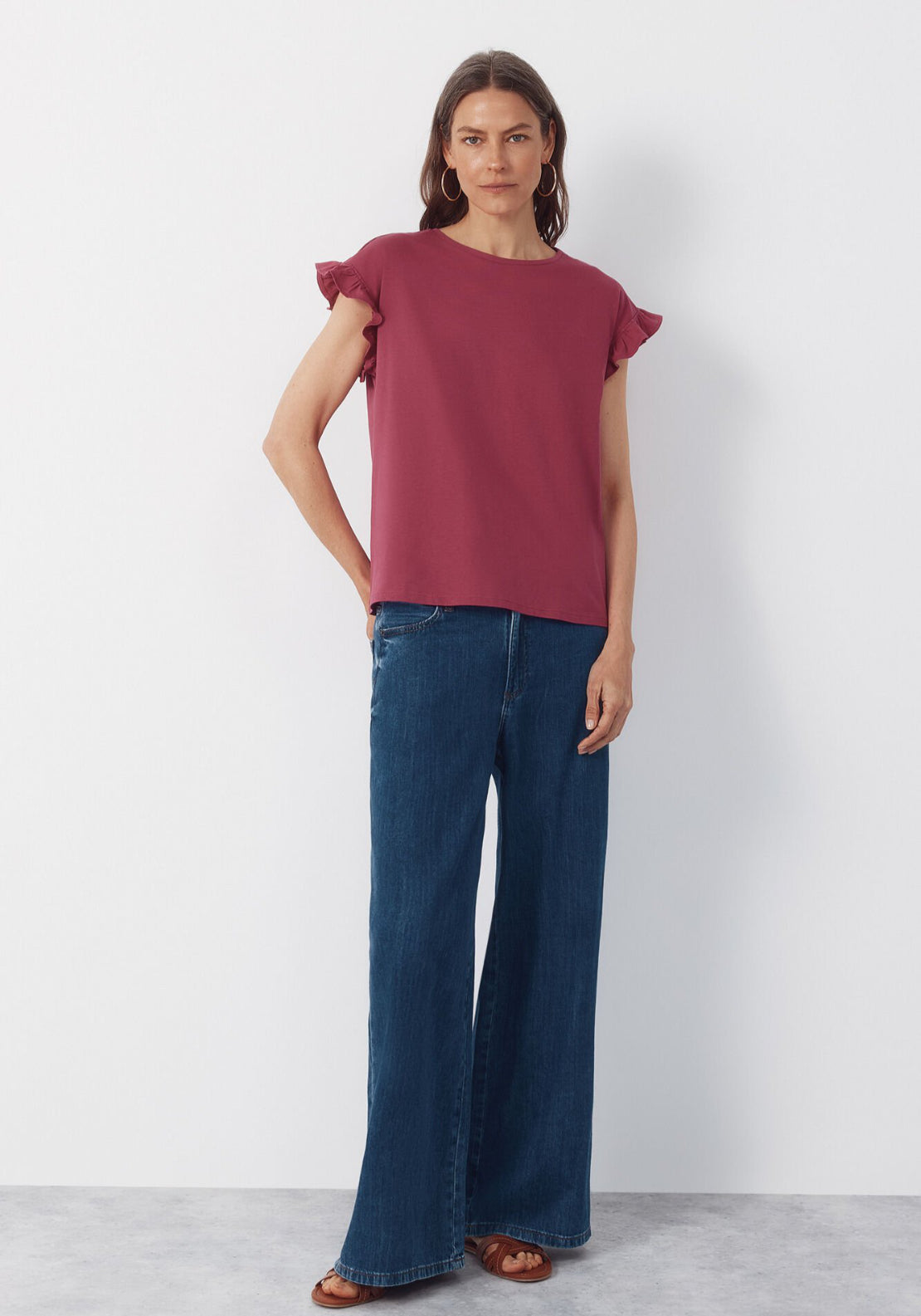Cortefiel Essential Ruffle Cotton T-Shirt - Pink 4 Shaws Department Stores