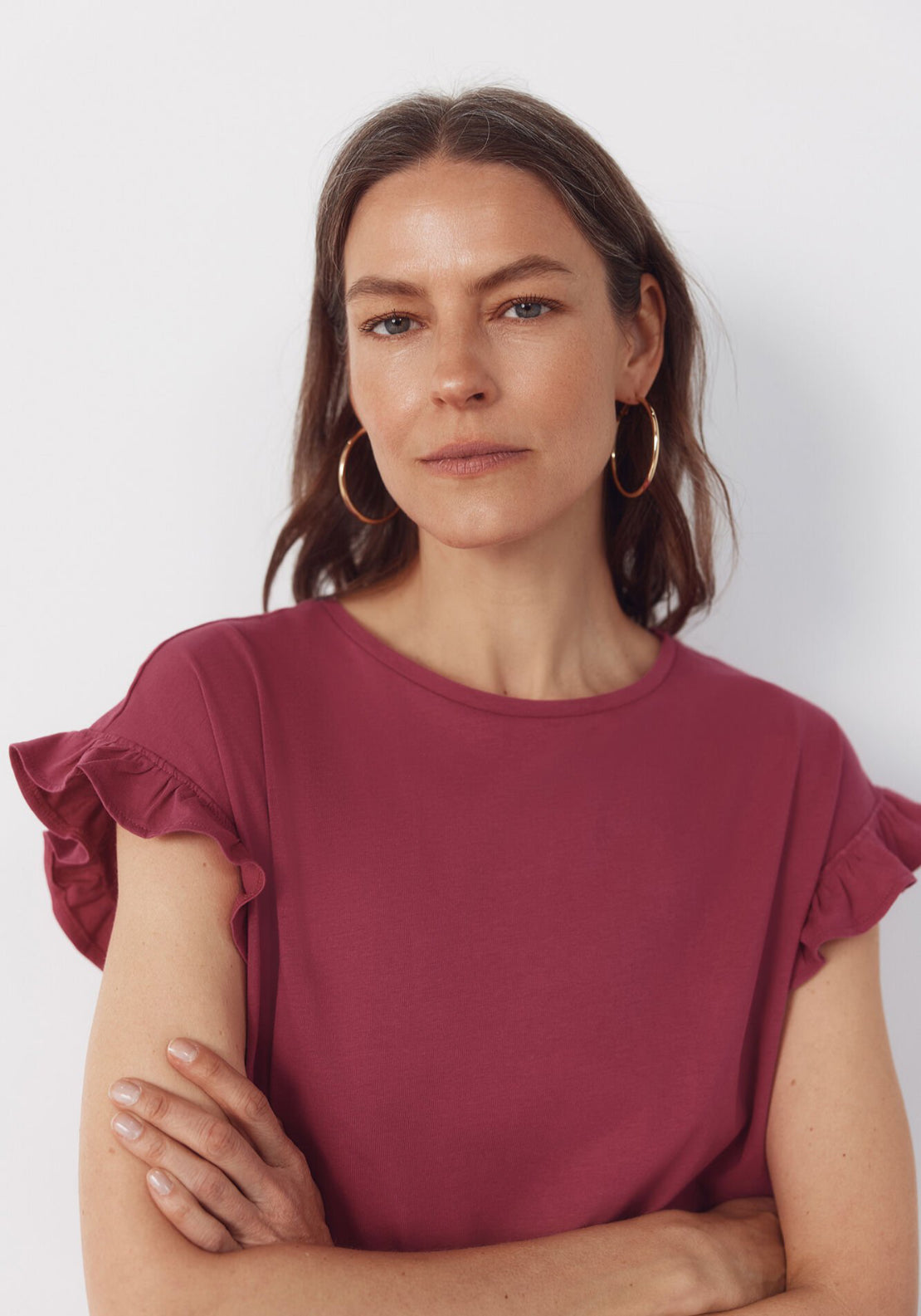 Cortefiel Essential Ruffle Cotton T-Shirt - Pink 1 Shaws Department Stores