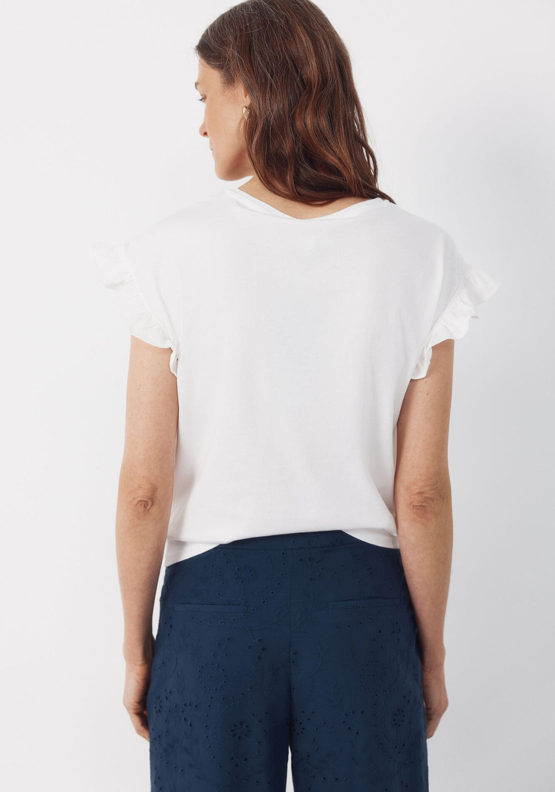 Cortefiel Essential Ruffle Cotton T-Shirt - White 2 Shaws Department Stores