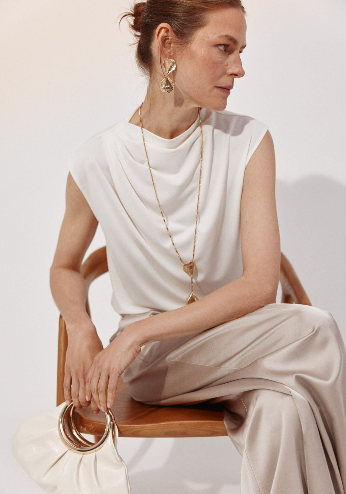 Cortefiel Pleated Sleeve Top - Cream 5 Shaws Department Stores