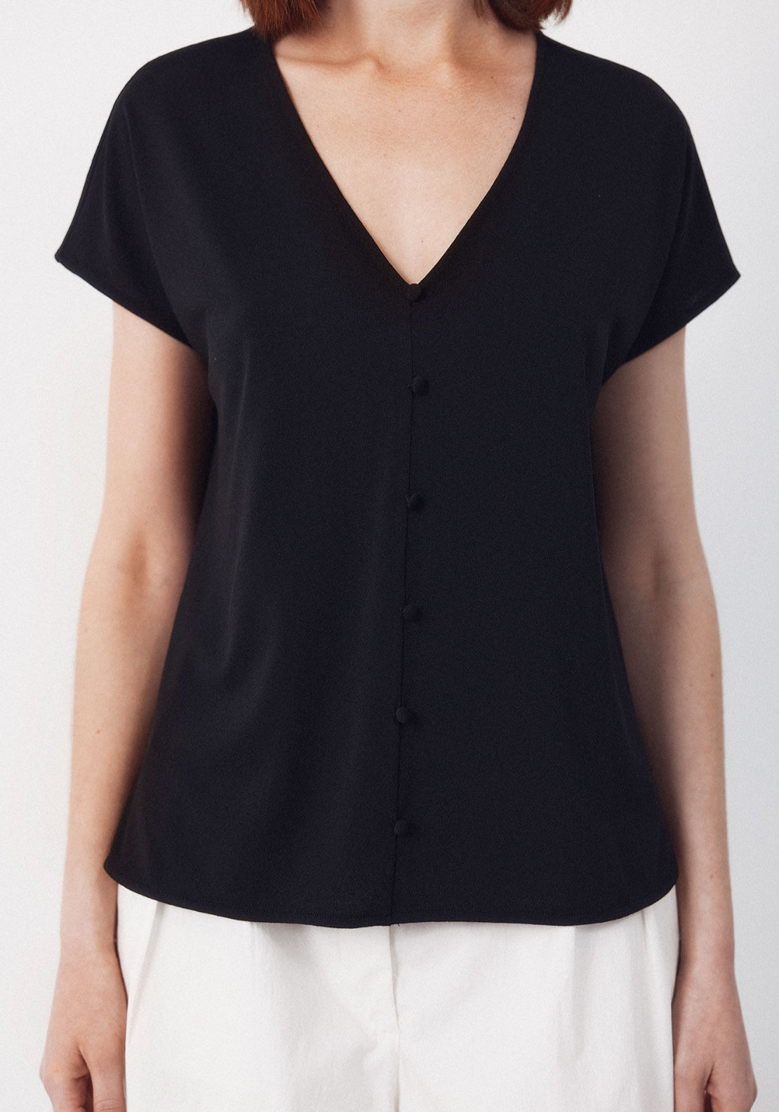 V- Buttons Neckline V - Black