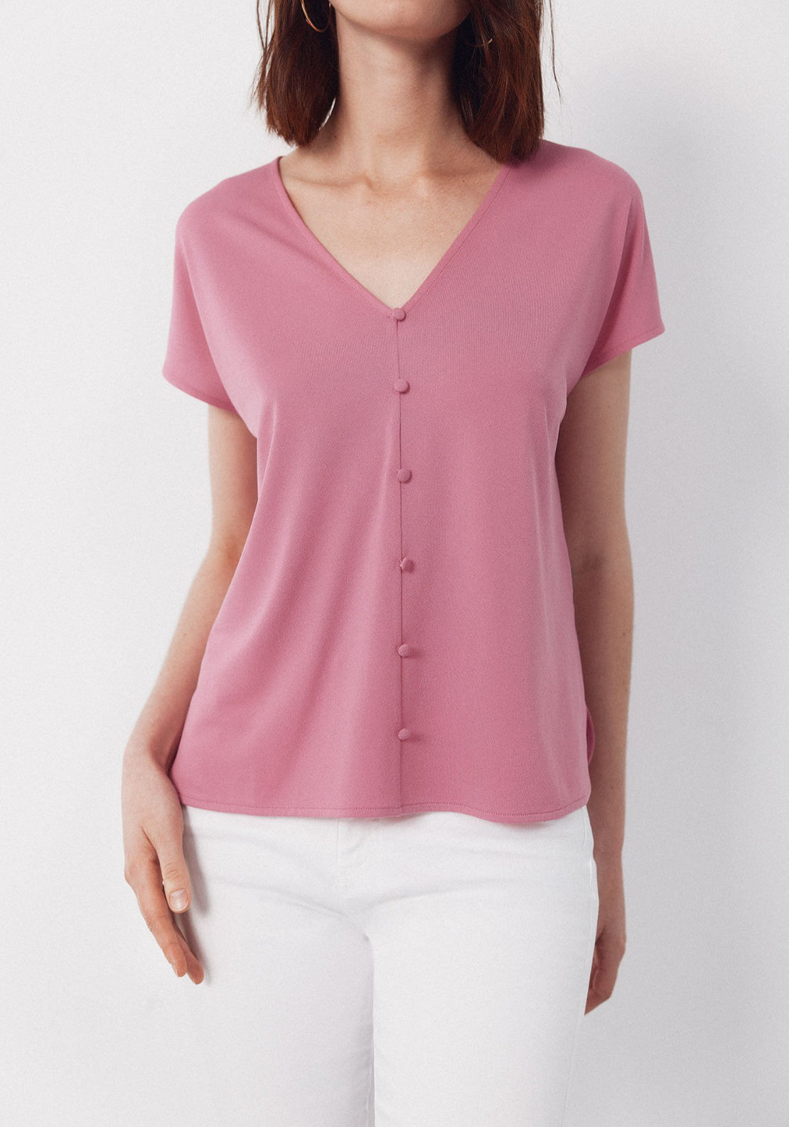 Cortefiel V- Buttons Neckline V - Pink 3 Shaws Department Stores