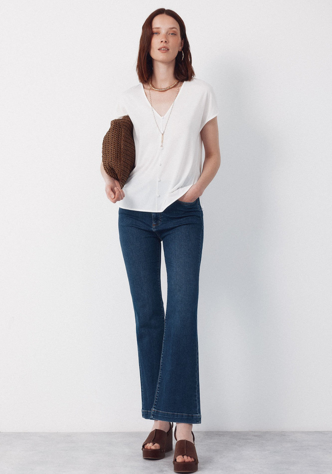 Cortefiel V- Buttons Neckline V - White 4 Shaws Department Stores