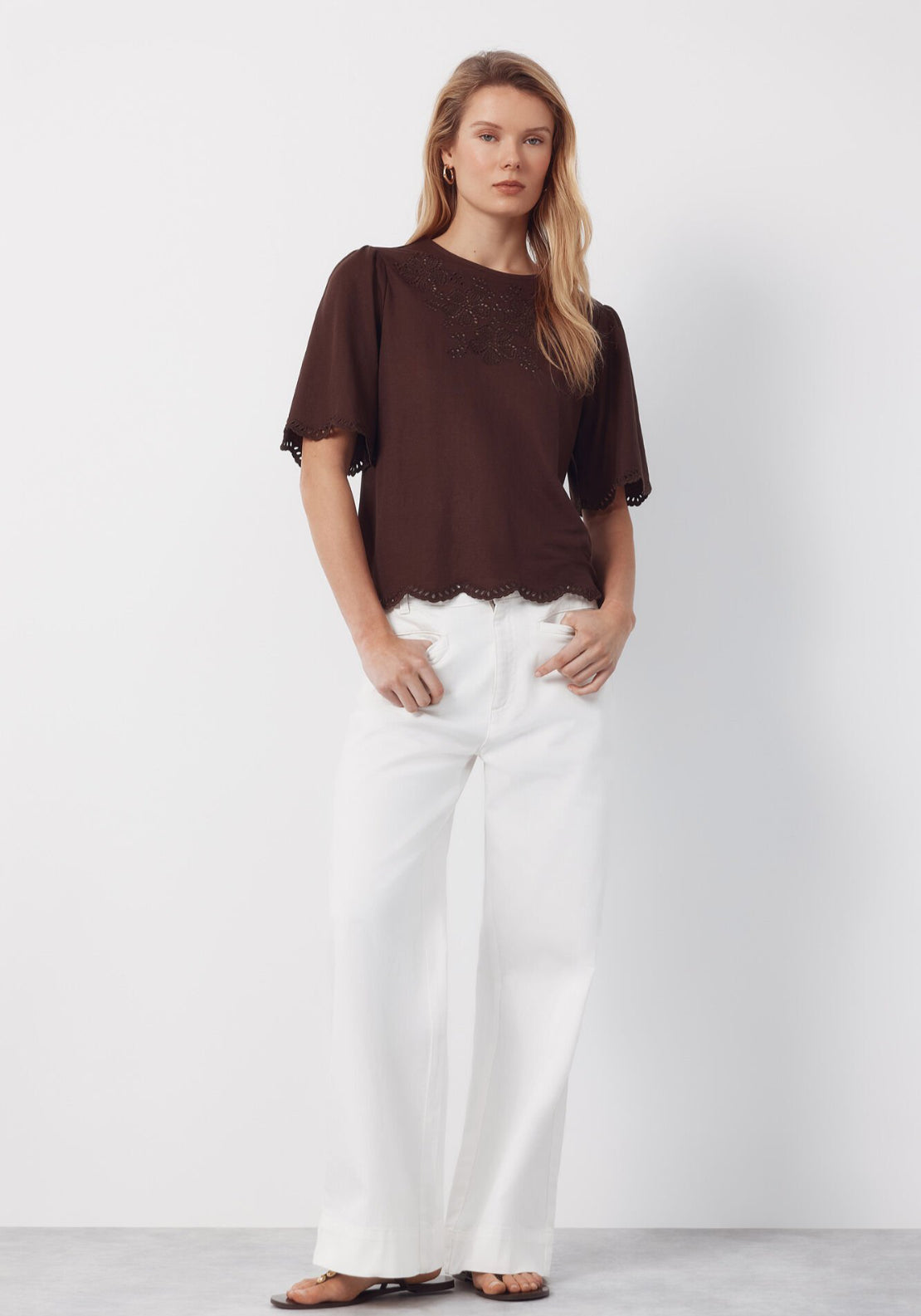 Cortefiel Embroidered T-Shirt - Brown 5 Shaws Department Stores