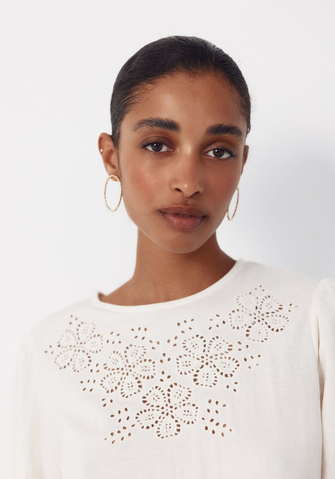 Cortefiel Embroidered T-Shirt - Cream 4 Shaws Department Stores