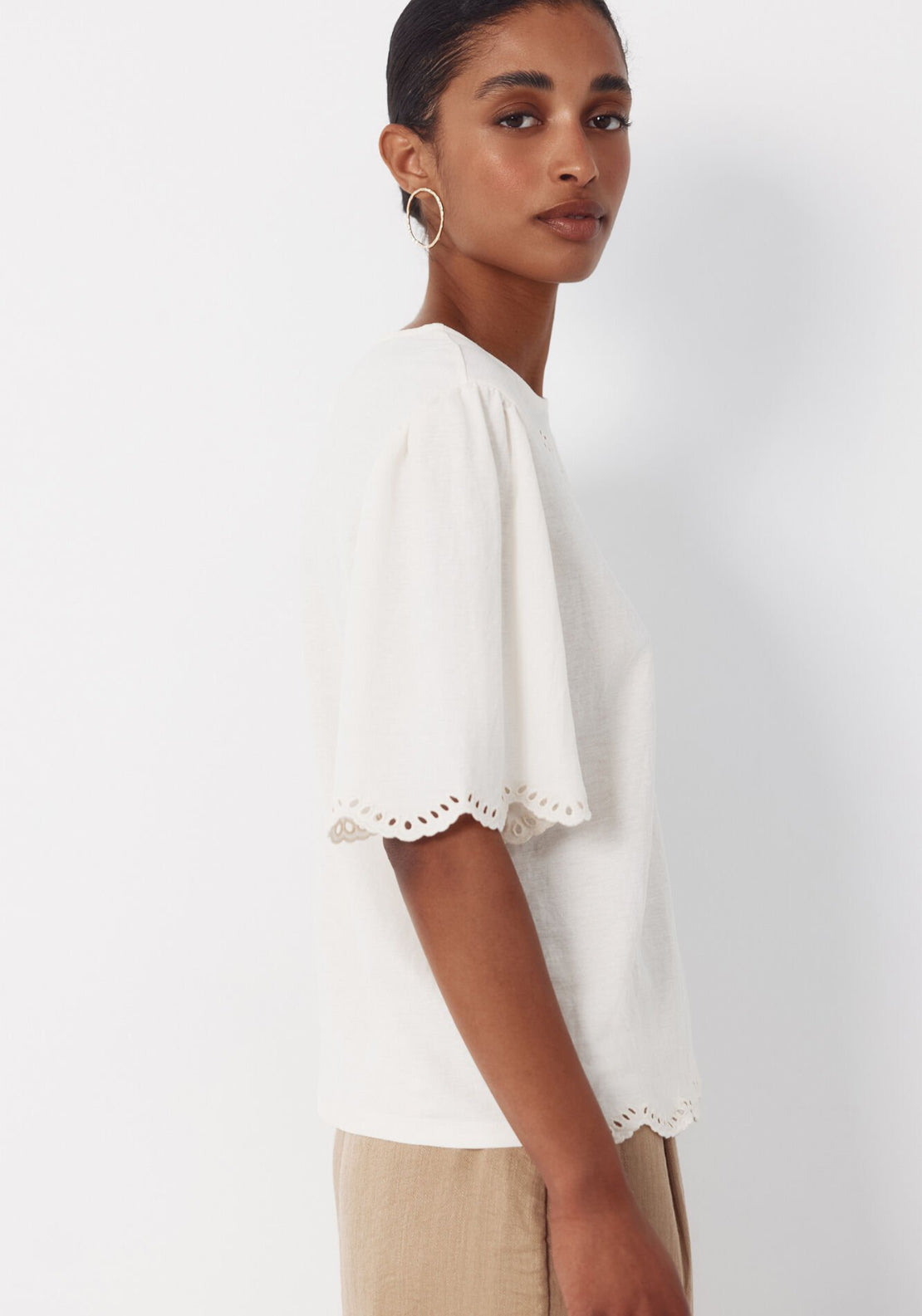 Cortefiel Embroidered T-Shirt - Cream 3 Shaws Department Stores