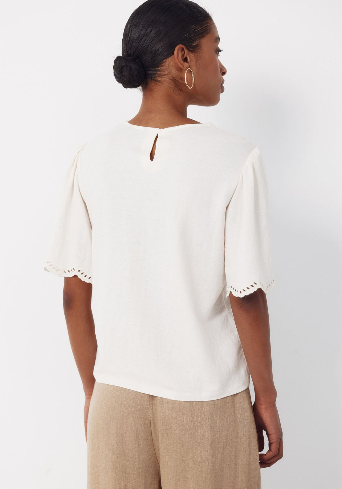 Cortefiel Embroidered T-Shirt - Cream 2 Shaws Department Stores
