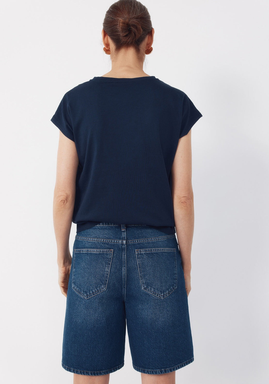 Cortefiel Basic Cotton T-Shirt With Gold Buttons - Navy 2 Shaws Department Stores