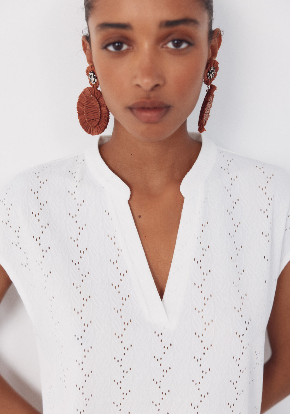 Cortefiel Openwork Jersey-Knit T-Shirt - White 3 Shaws Department Stores
