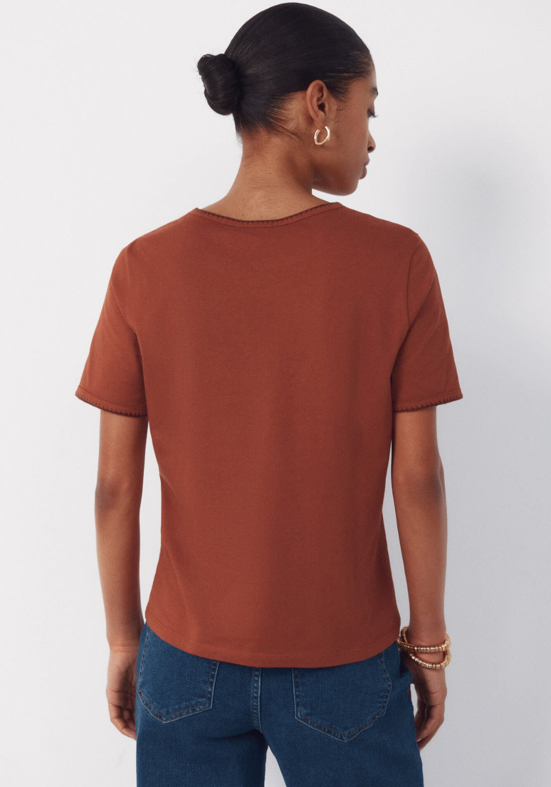 Cortefiel Embroidered Cotton T-Shirt - Brown 2 Shaws Department Stores