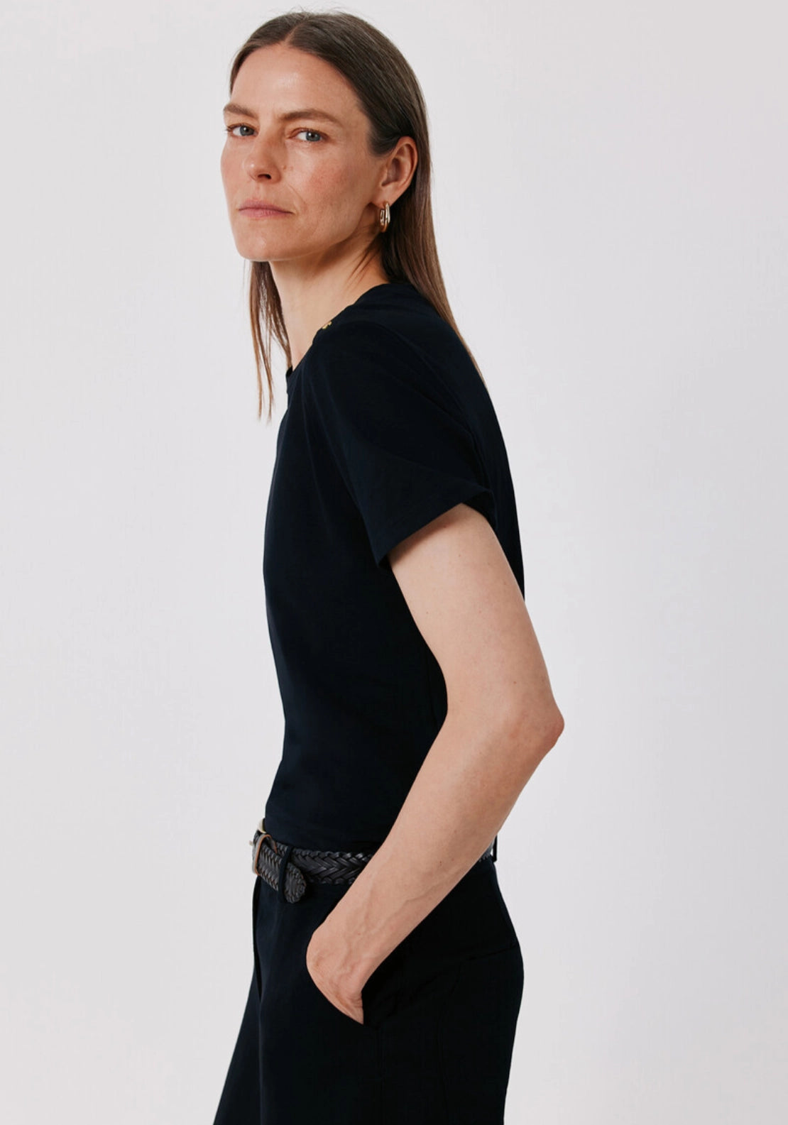 Gold button basic T-shirt - Black