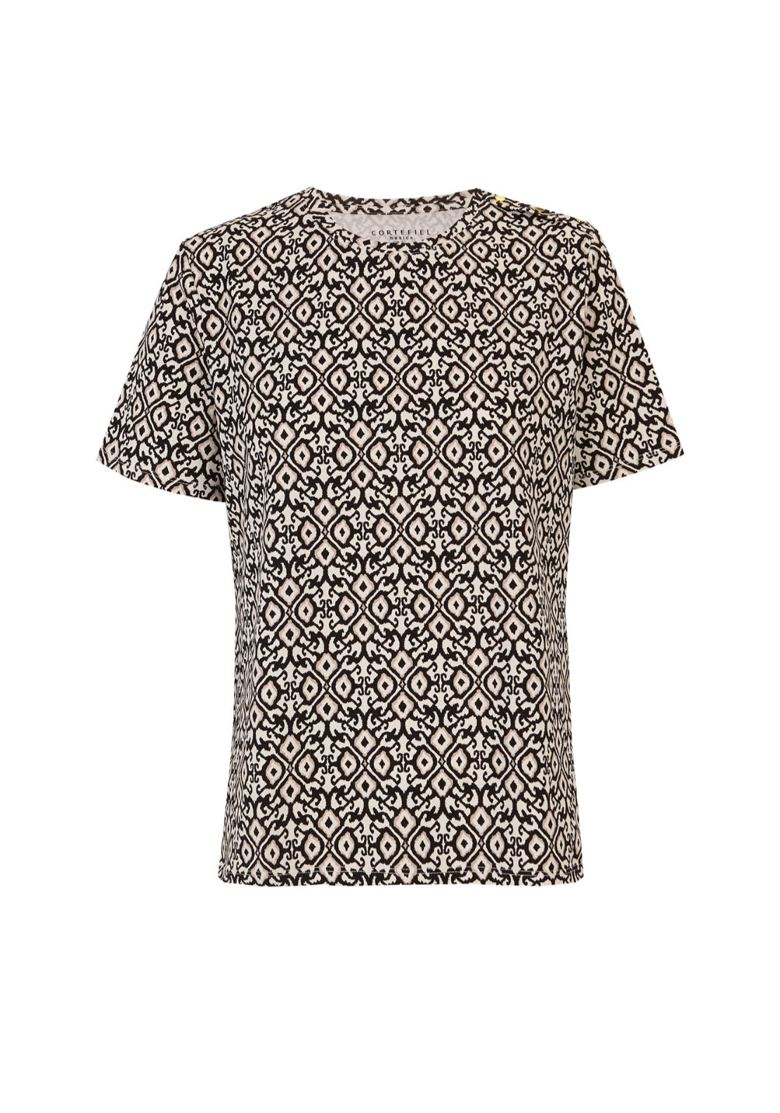 Gold button basic T-shirt - White Print