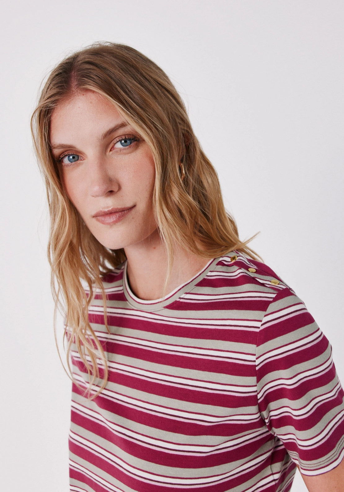 Gold button basic T-shirt - Multicoloured
