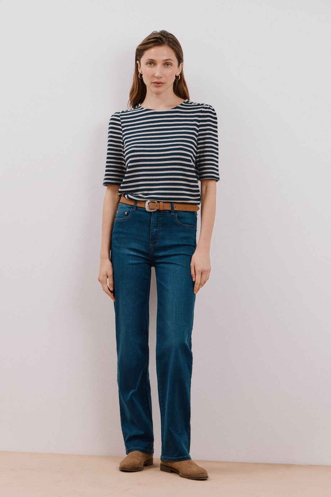 Cortefiel Striped structured t-shirt - Blue Print 5 Shaws Department Stores