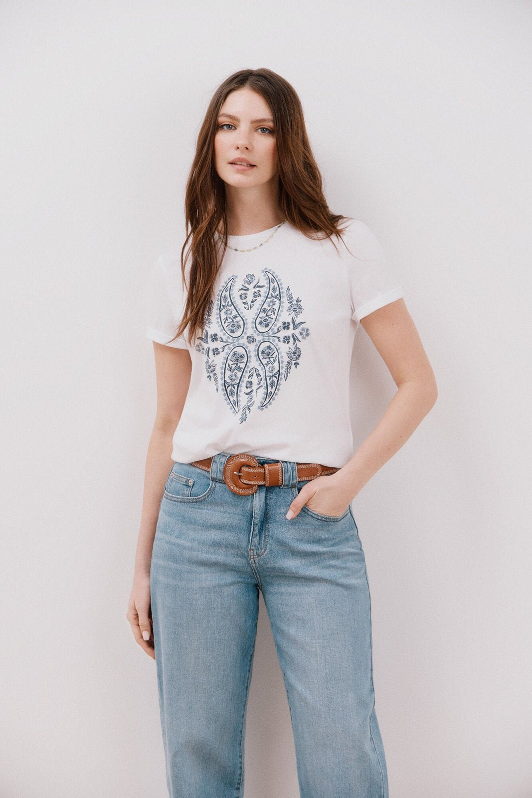 Cortefiel Basic printed t-shirt - White Print 1 Shaws Department Stores