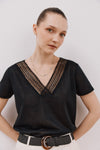 V -Shirt With Trimmings - Black