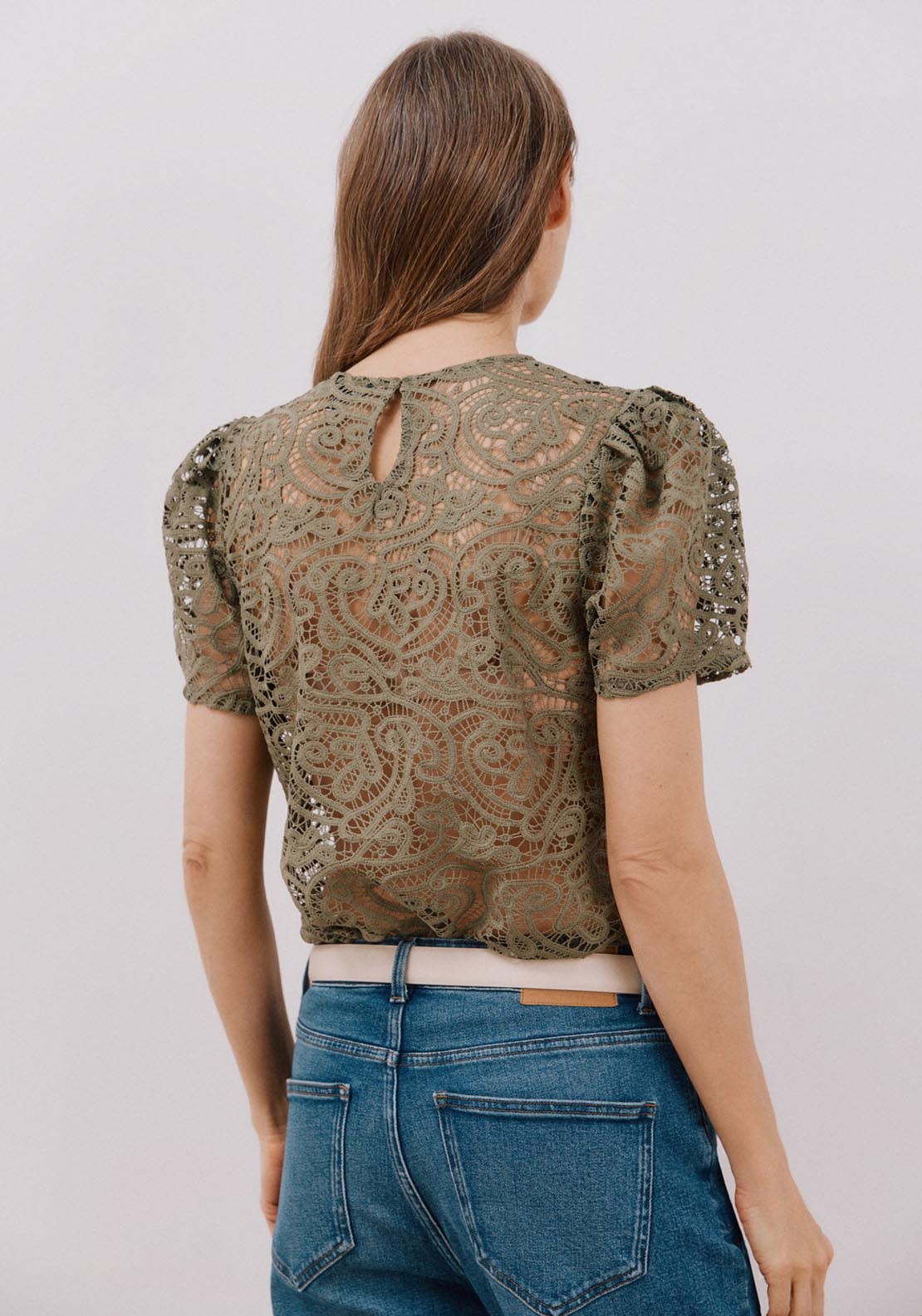 Cortefiel Top Guipur - Light Khaki 5 Shaws Department Stores