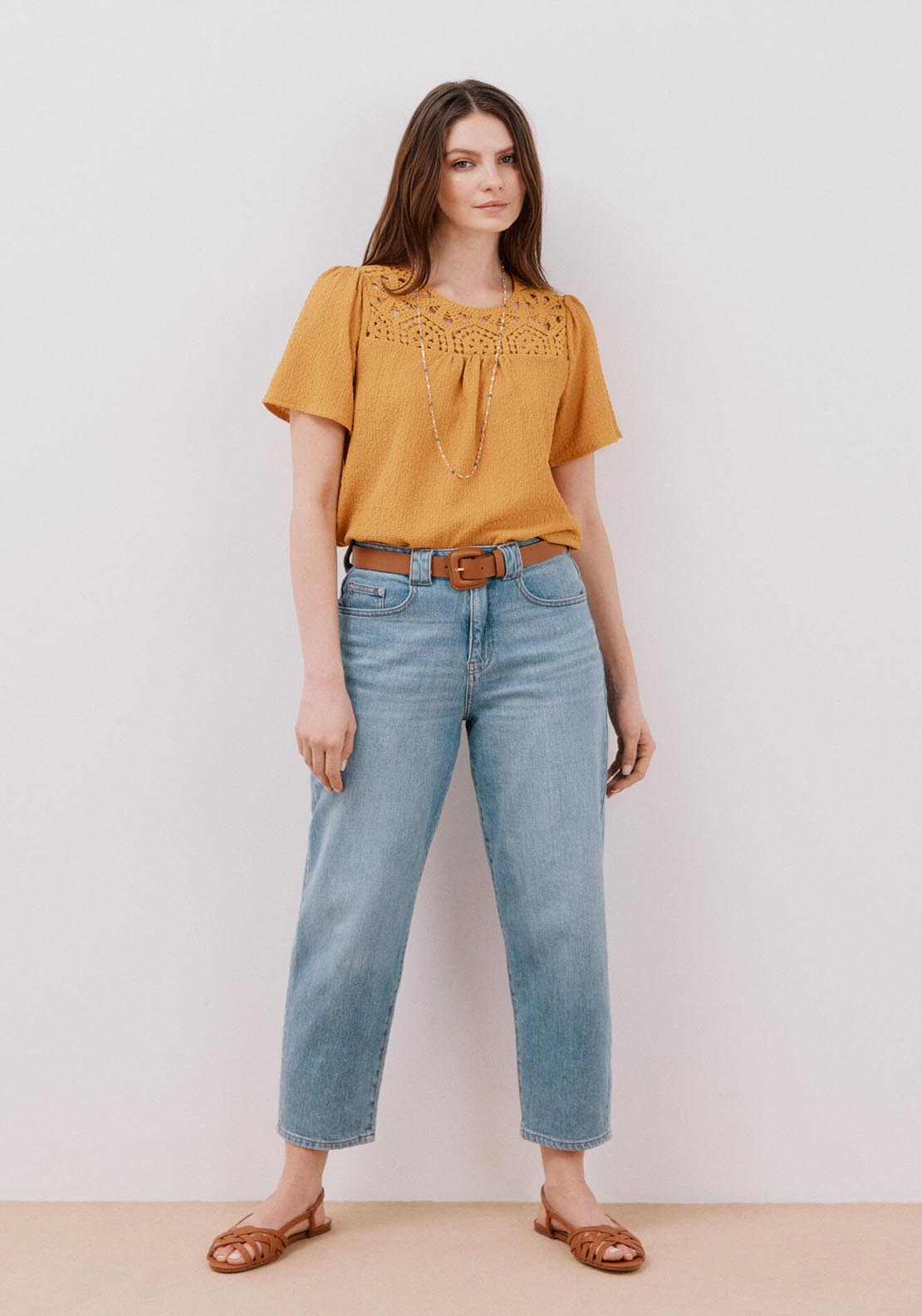 Cortefiel Combined Guipure Top - Yellow/gold 3 Shaws Department Stores