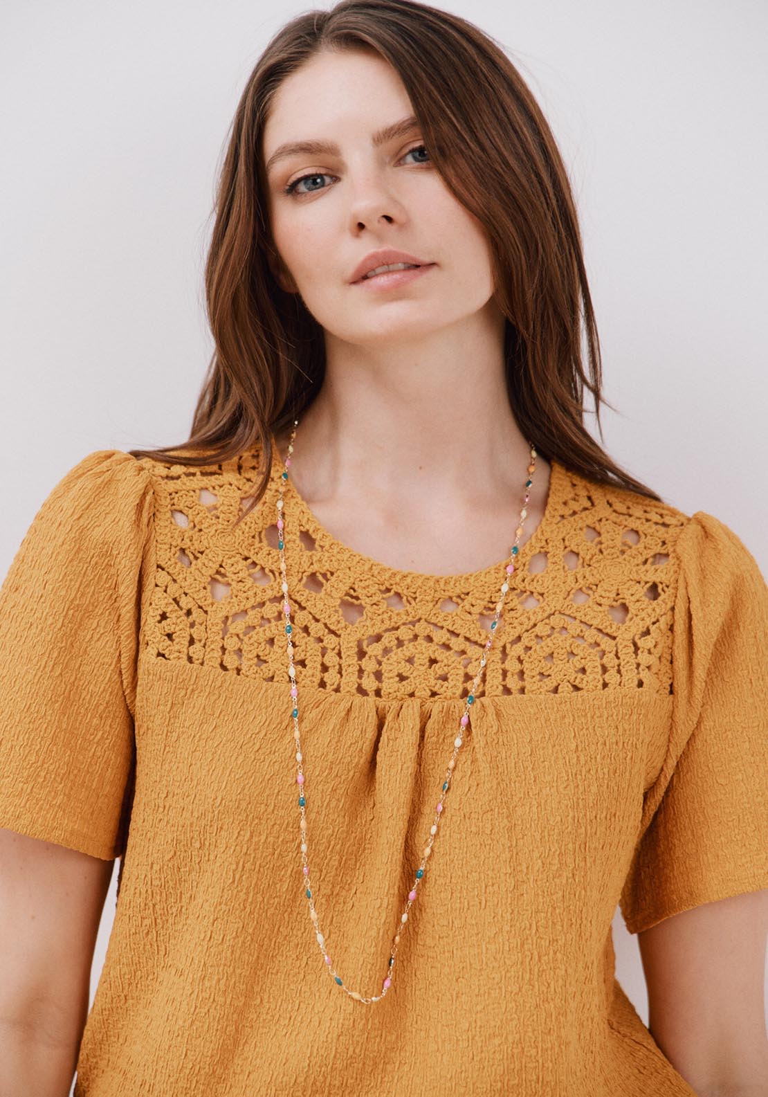 Cortefiel Combined Guipure Top - Yellow/gold 4 Shaws Department Stores
