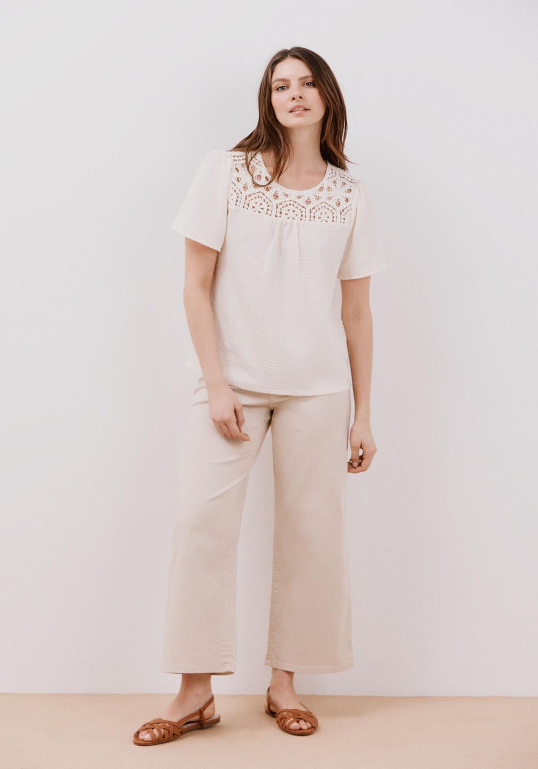Cortefiel Combined Guipure Top - Ivory 4 Shaws Department Stores