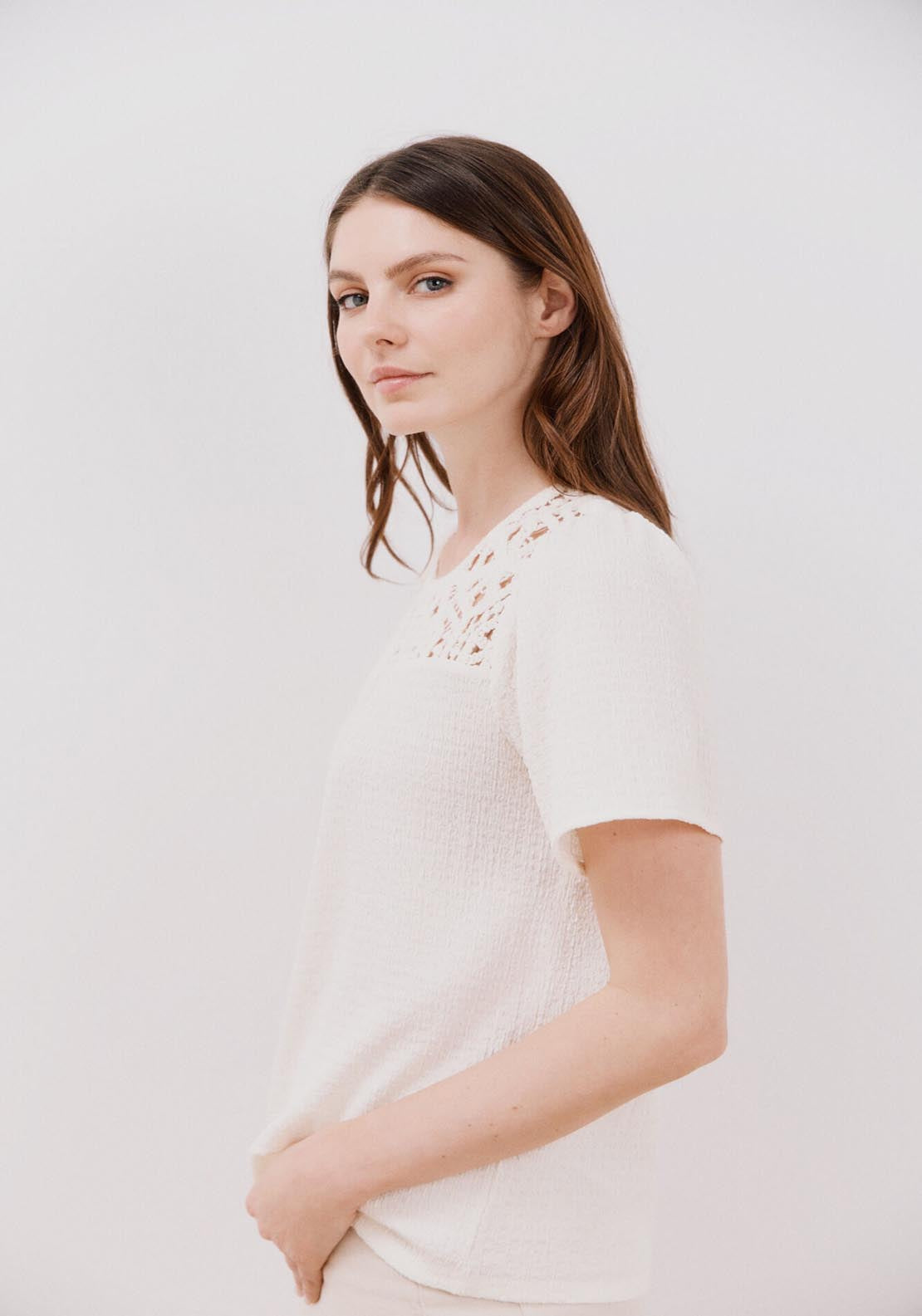 Cortefiel Combined Guipure Top - Ivory 3 Shaws Department Stores