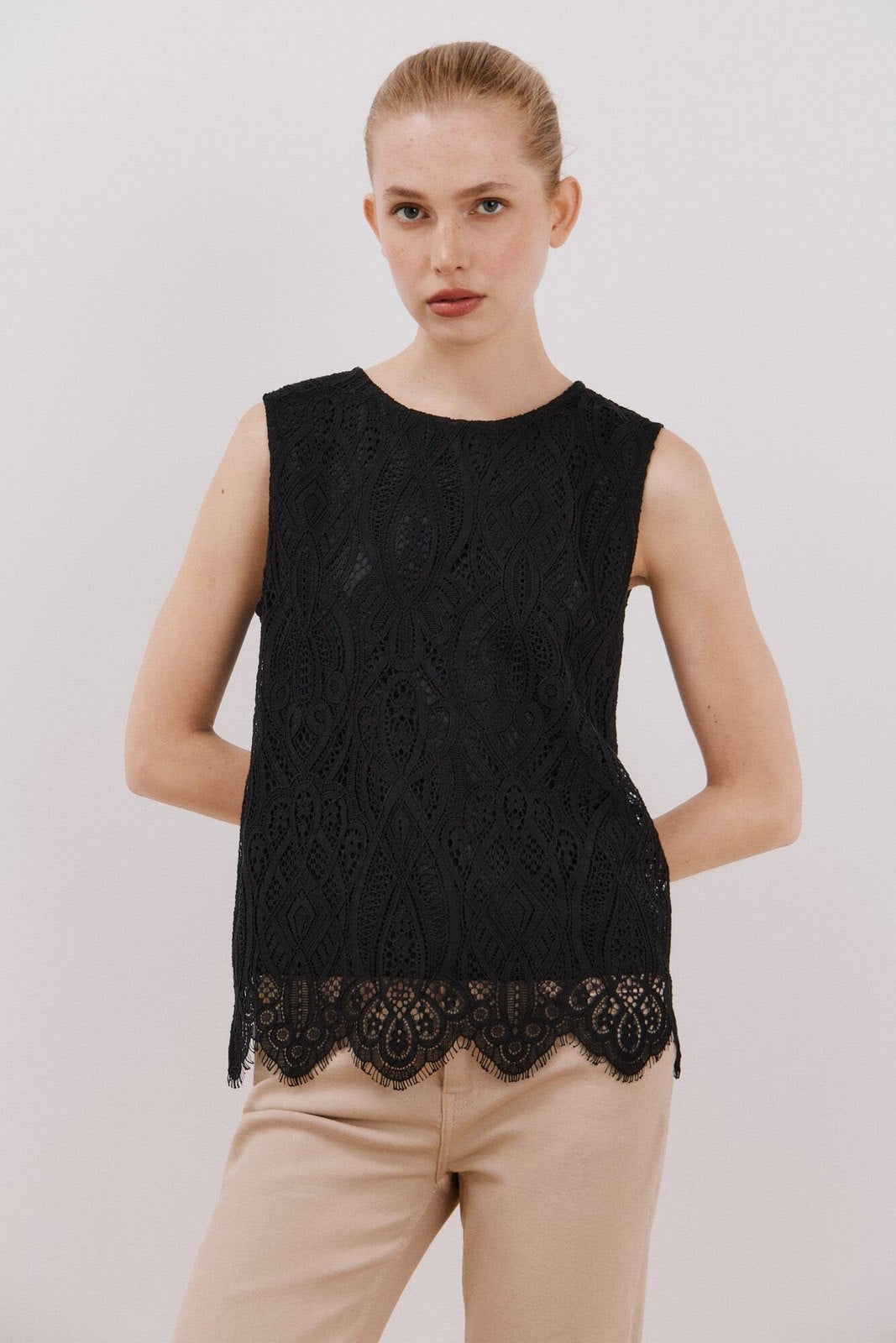 Cortefiel Top Guipur - Black 3 Shaws Department Stores