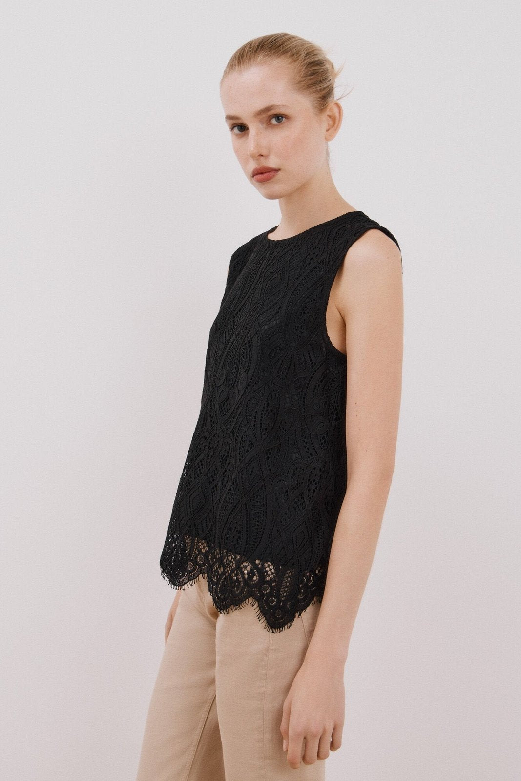 Cortefiel Top Guipur - Black 5 Shaws Department Stores