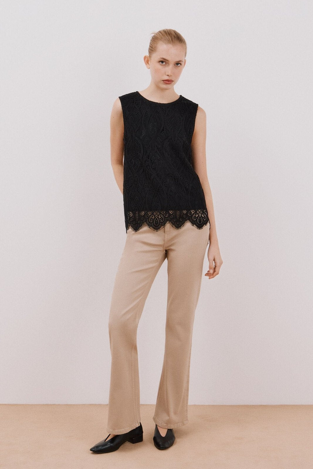 Cortefiel Top Guipur - Black 1 Shaws Department Stores