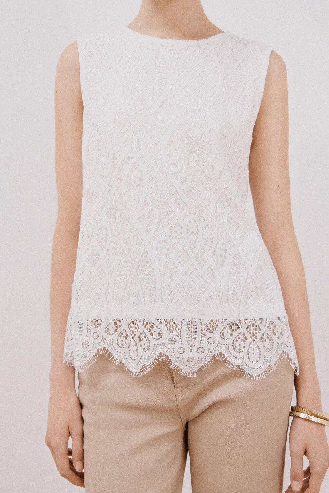 Cortefiel Top Guipur - White 2 Shaws Department Stores