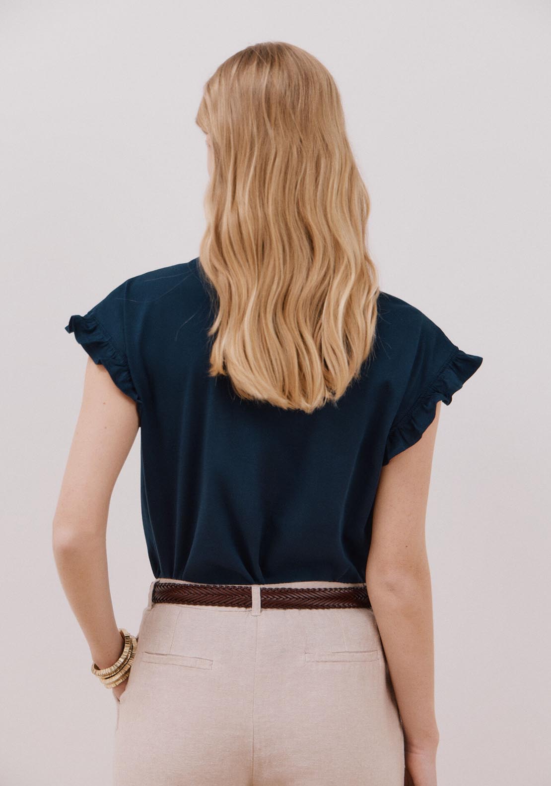 Cortefiel Essential Ruffle T-Shirt - Navy 4 Shaws Department Stores