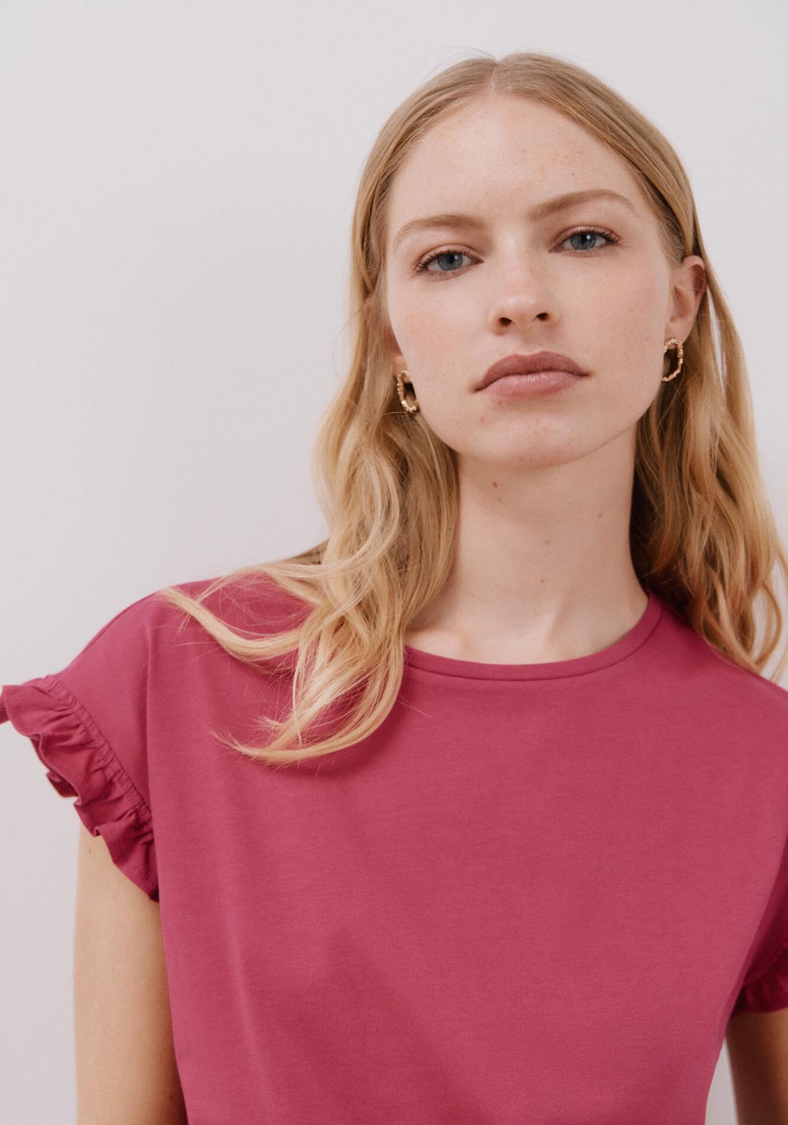 Cortefiel Essential Ruffle T-Shirt - Purple/lilac 3 Shaws Department Stores