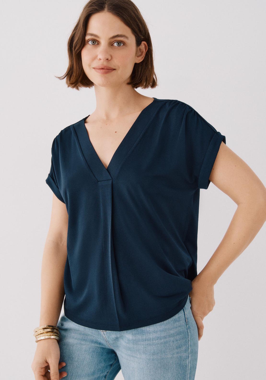Cortefiel Printed V Top - Navy 3 Shaws Department Stores