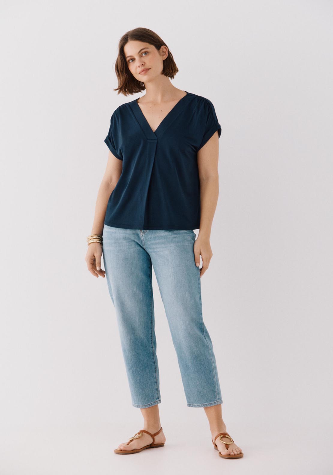 Cortefiel Printed V Top - Navy 1 Shaws Department Stores