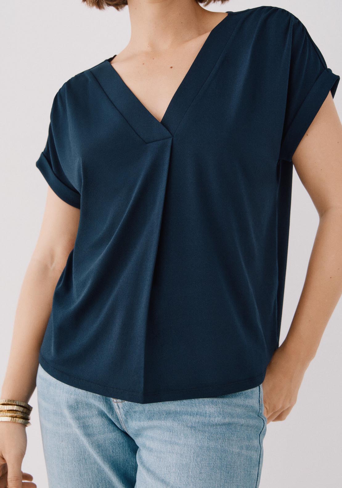 Cortefiel Printed V Top - Navy 2 Shaws Department Stores
