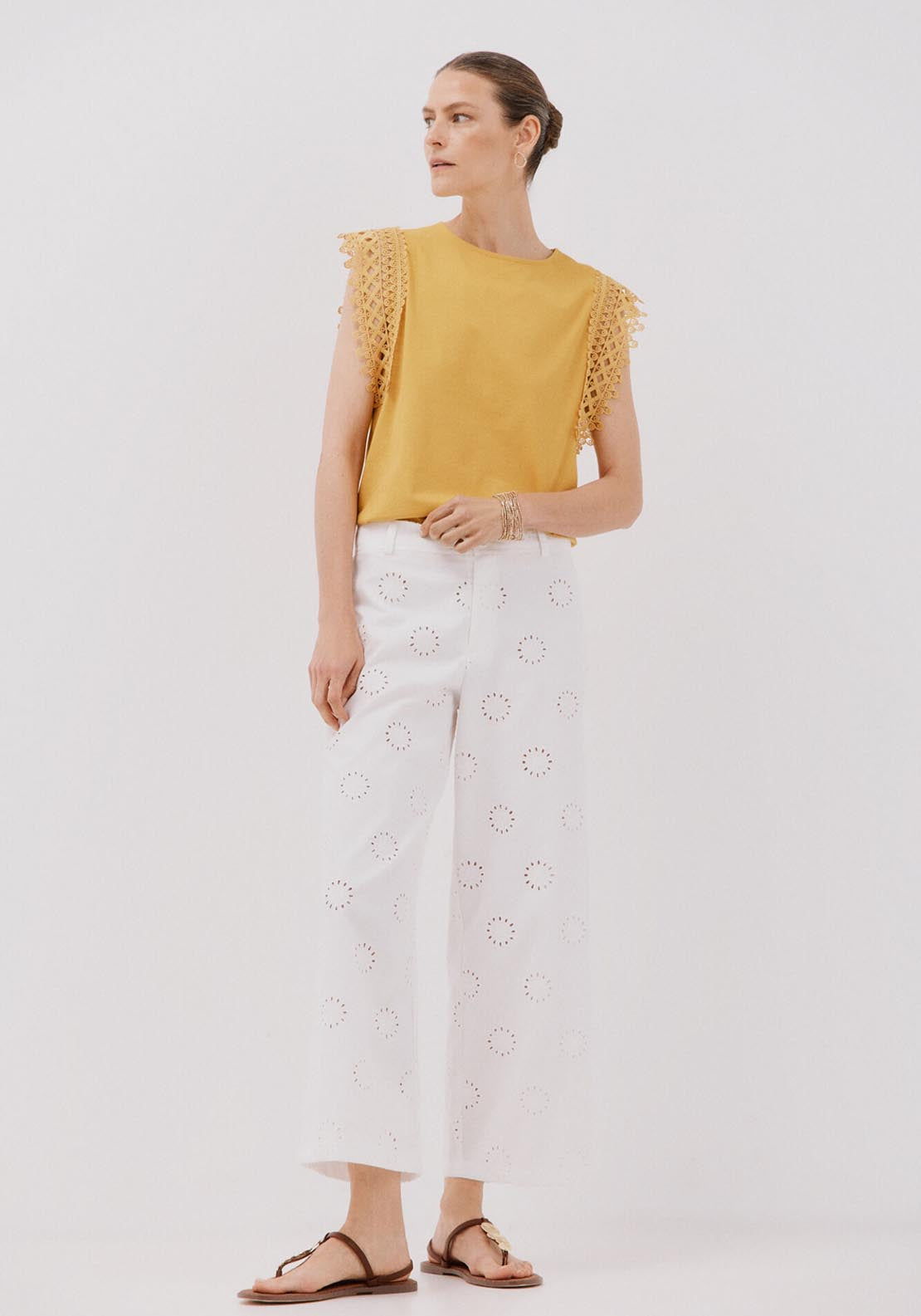 Cortefiel Guipure Sleeve -Shirt - Yellow 5 Shaws Department Stores