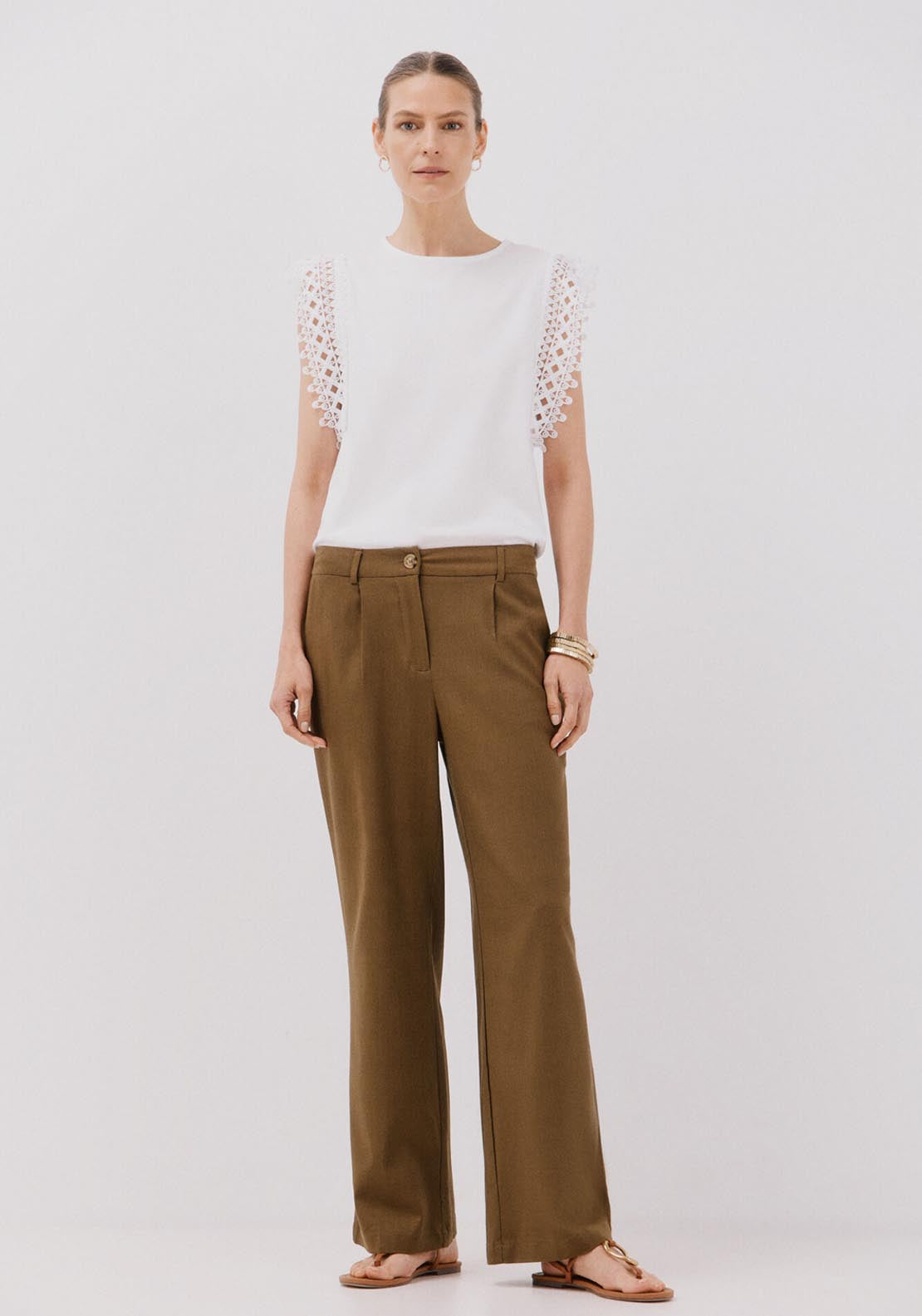 Cortefiel Guipure Sleeve -Shirt - White 4 Shaws Department Stores