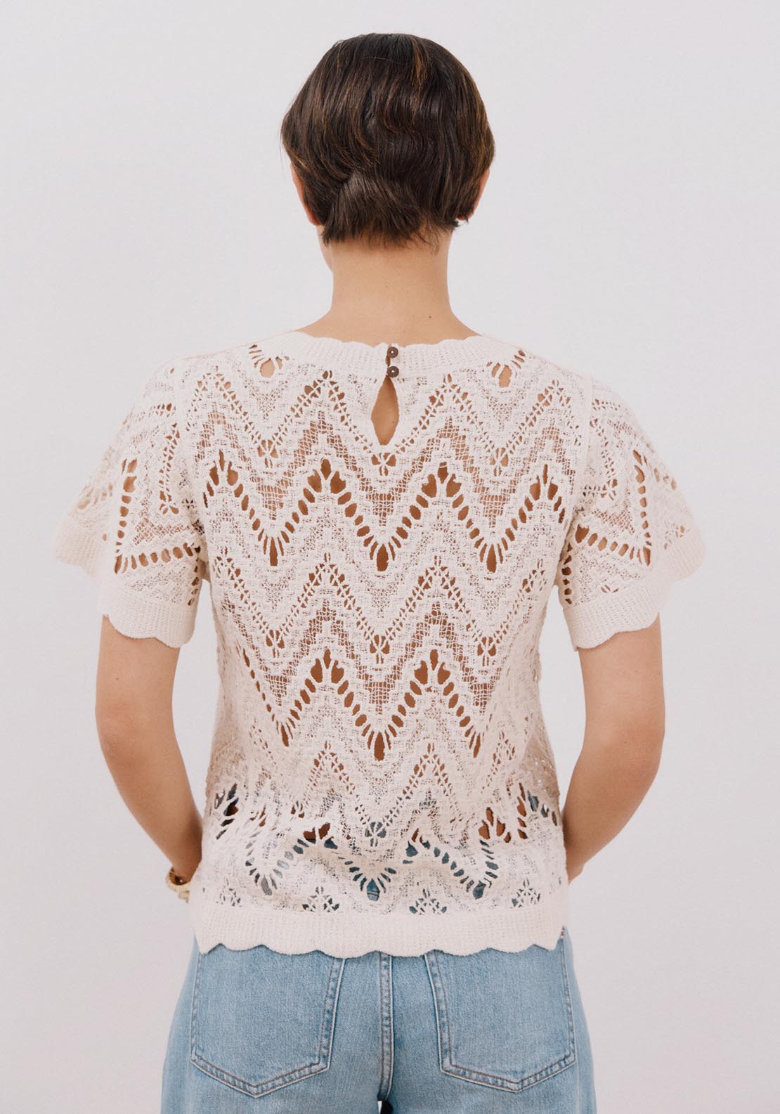 Cortefiel Crochet Top - Ivory 5 Shaws Department Stores