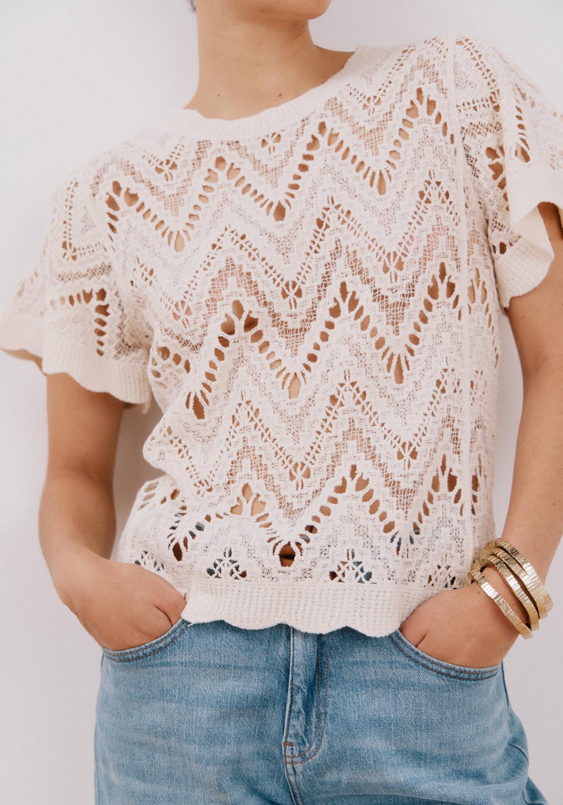 Cortefiel Crochet Top - Ivory 1 Shaws Department Stores