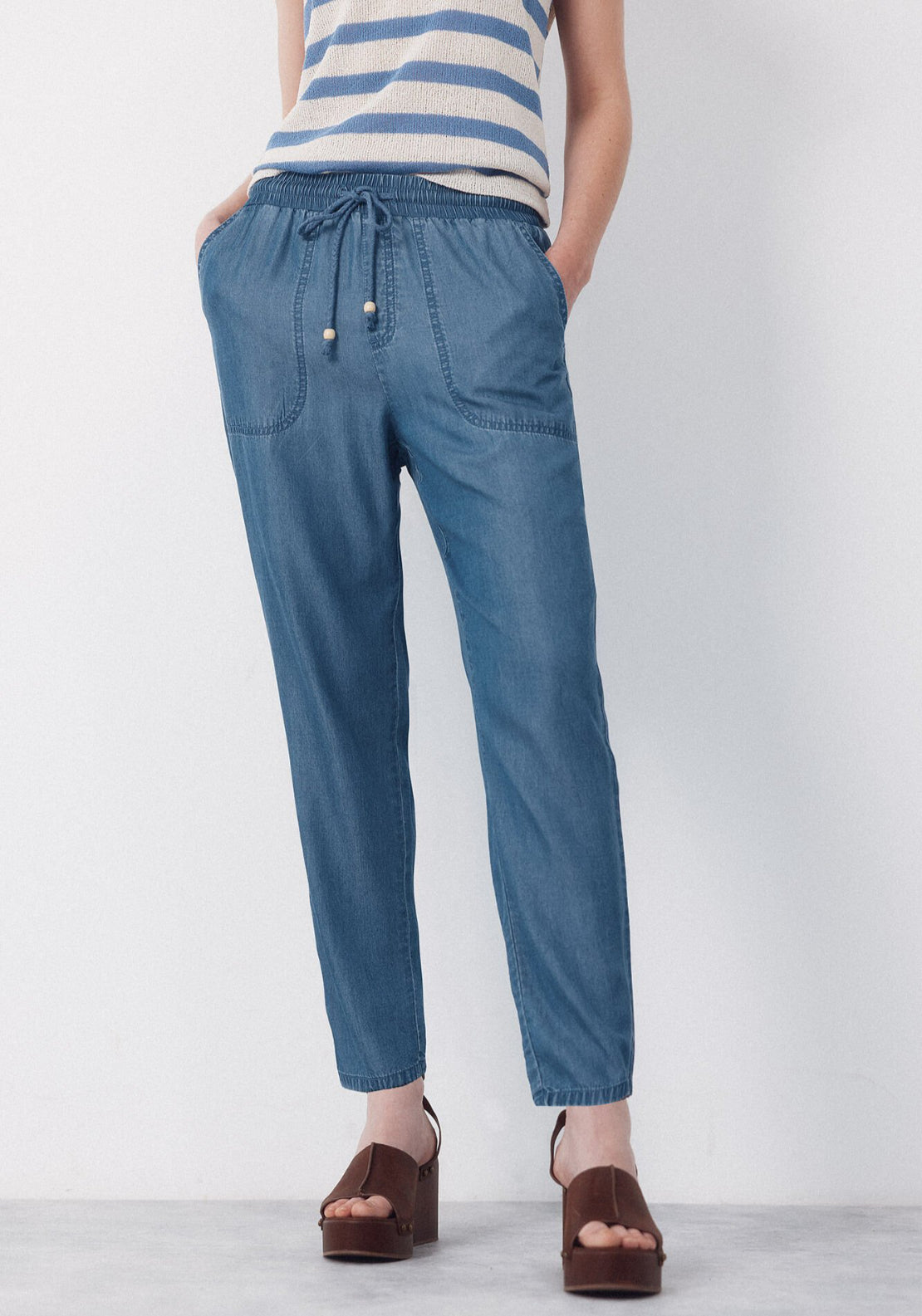 Cortefiel Tencel Fluid Trousers - Blue 1 Shaws Department Stores