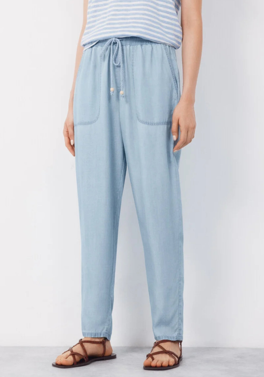 Cortefiel Tencel Lightweight Trousers - Medium Blue 1 Shaws Department Stores