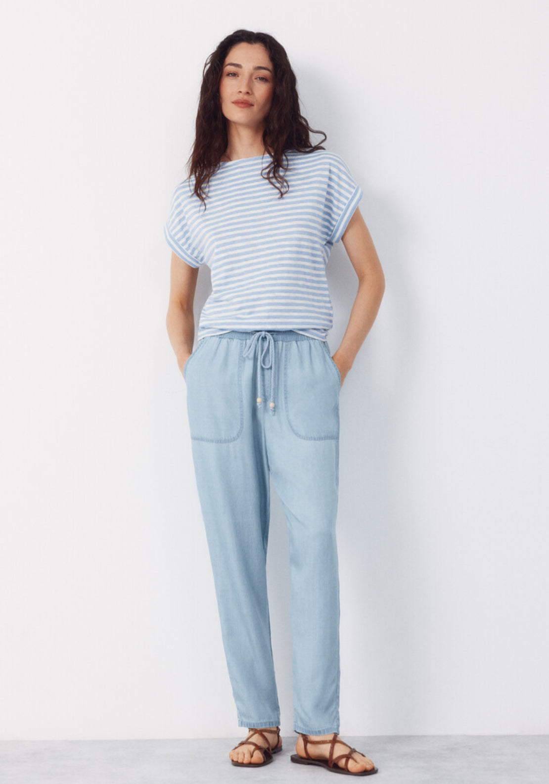 Cortefiel Tencel Lightweight Trousers - Medium Blue 4 Shaws Department Stores
