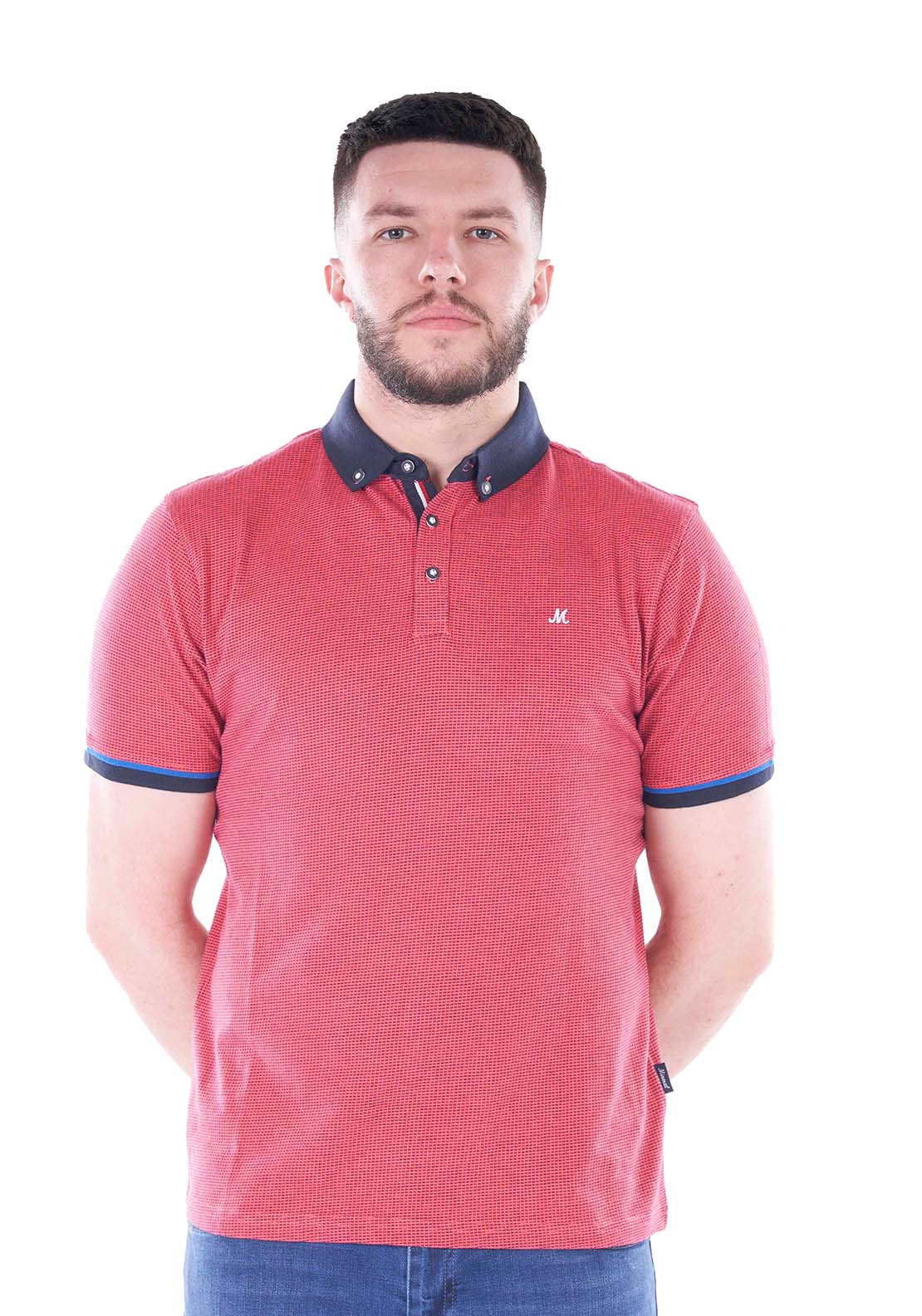 Mineral Pedal Jacquard Polo - Coral 1 Shaws Department Stores