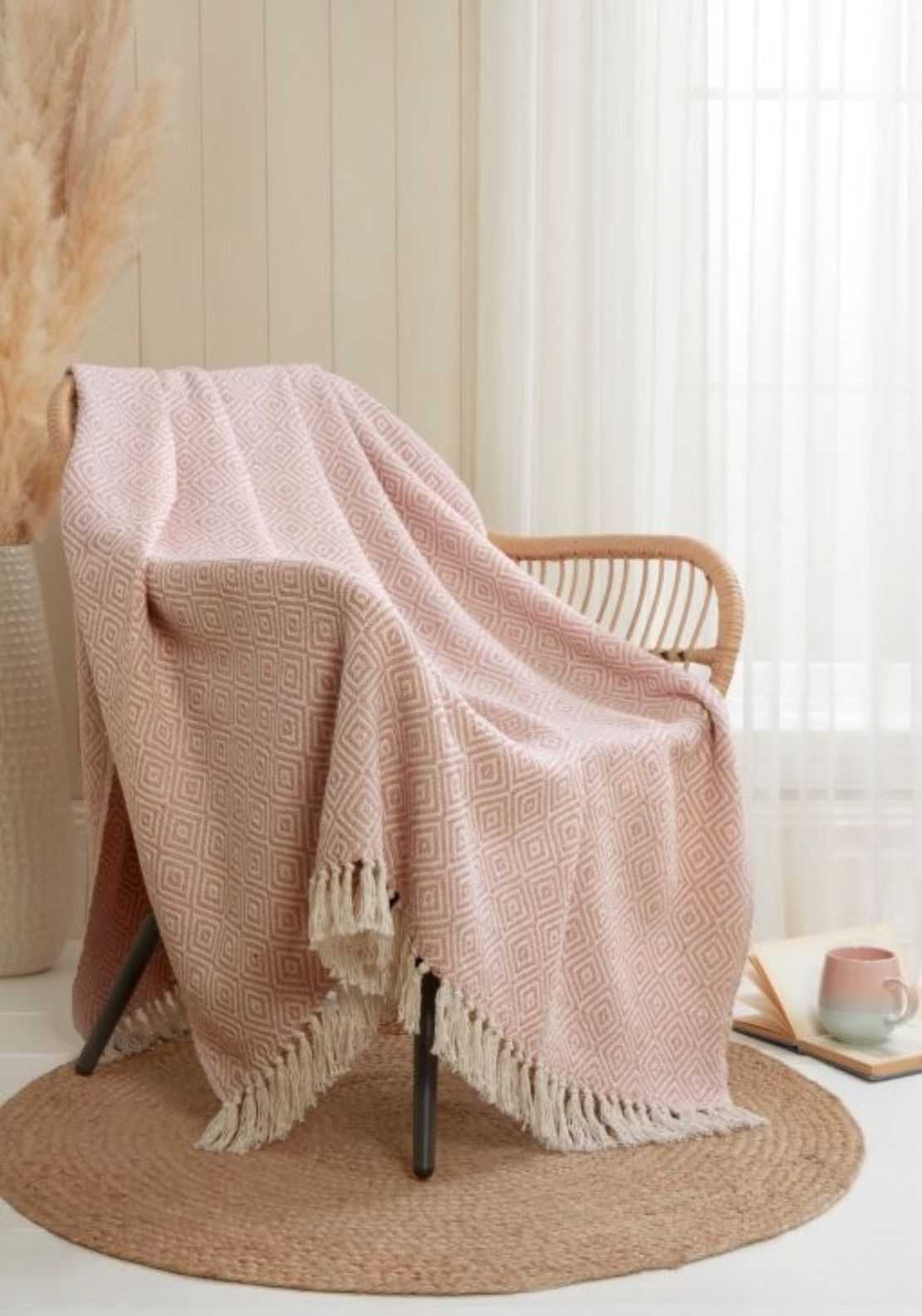 The Home Collection Ascot Throw 228cm x 250cm - Pink 1 Shaws Department Stores
