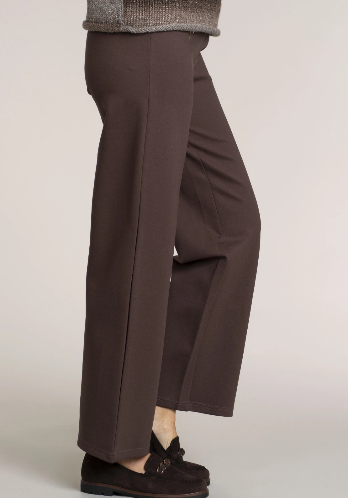 Tea Lane Ponte Button Trouser - Chocolate 3 Shaws Department Stores