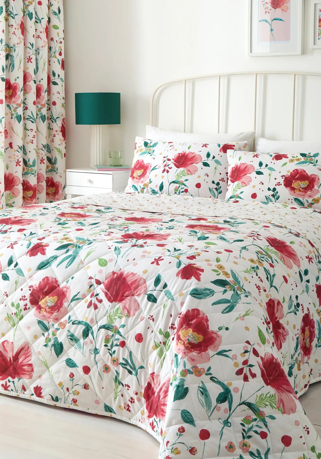 The Home Collection 100% Cotton Poppy Print Bedspread 230cm x 220cm - Red 1 Shaws Department Stores